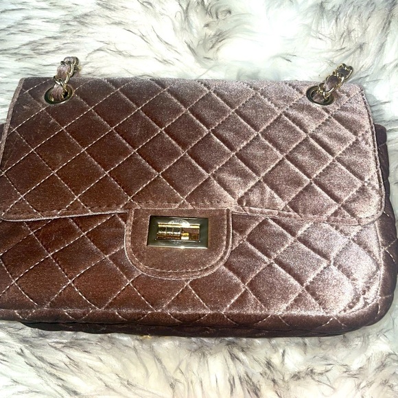 Shoulder bag Quilted velvet flap bag Brown purse chain strap bag - Picture 1 of 12